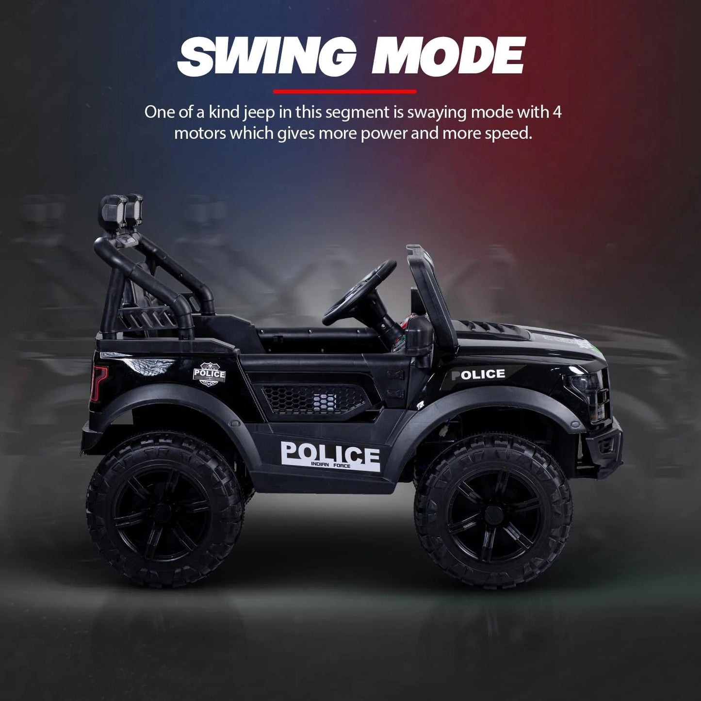 Pobo Kids Electric Rechargeable Jeep I LED Head Lights & Music I 1-8 Years