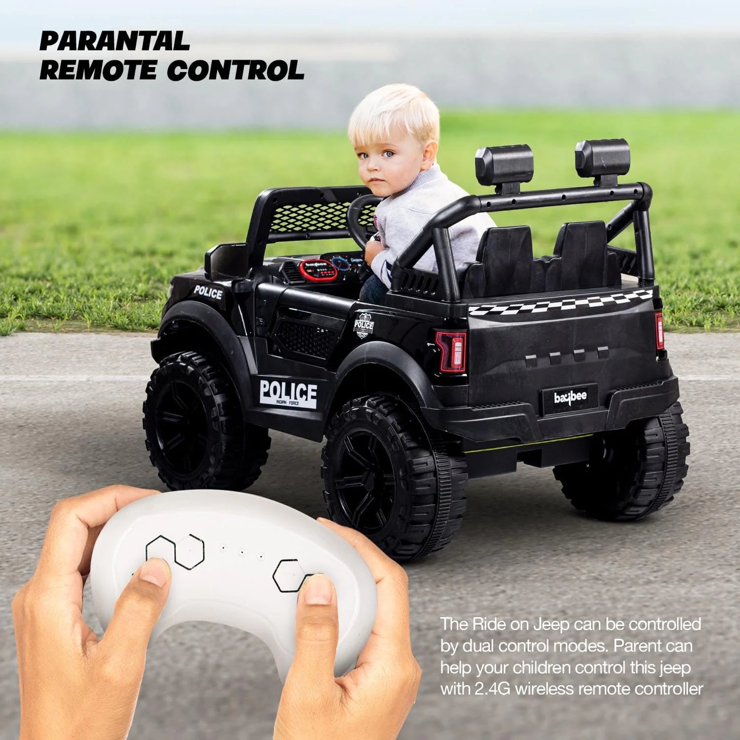 Pobo Kids Electric Rechargeable Jeep I LED Head Lights & Music I 1-8 Years