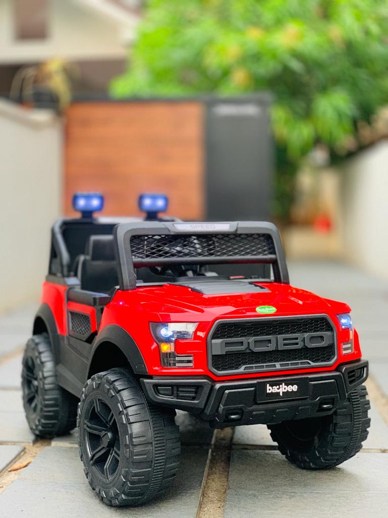 Pobo Kids Electric Rechargeable Jeep I LED Head Lights & Music I 1-8 Years